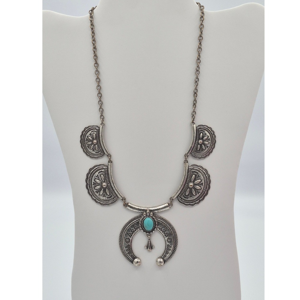 Vintage Naja Squash Blossom Necklace Silver Blue Southwestern Tribal Statement